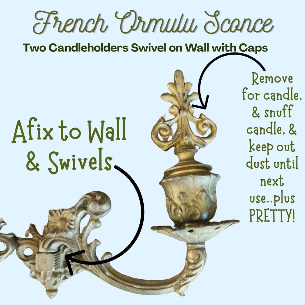 Candle Sconce Pair, 1850s French Ormolu Gilt Fleur de lis snuffers, Swivels - Picture 3 of 16